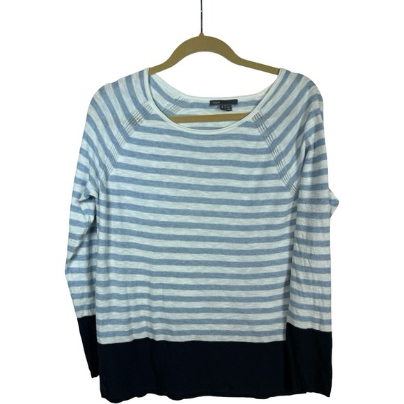 Vince Blue White Striped Lightweight Sweater Women’s Small Raglan Colorblock - Picture 2 of 3
